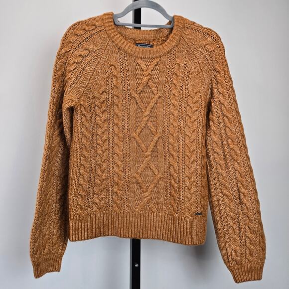 VTG Abercrombie and Fitch Tan Cable Knit Sweater Chunky Cotton Fisherman XS Flaw - Picture 1 of 8